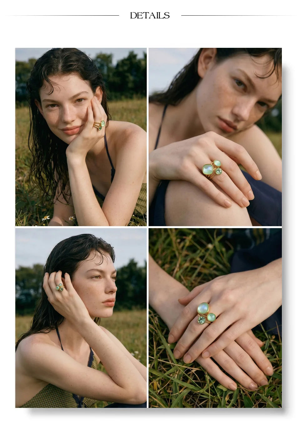 Crystal multi-color geometric ring in 18K gold-plated stainless steel with crystal.