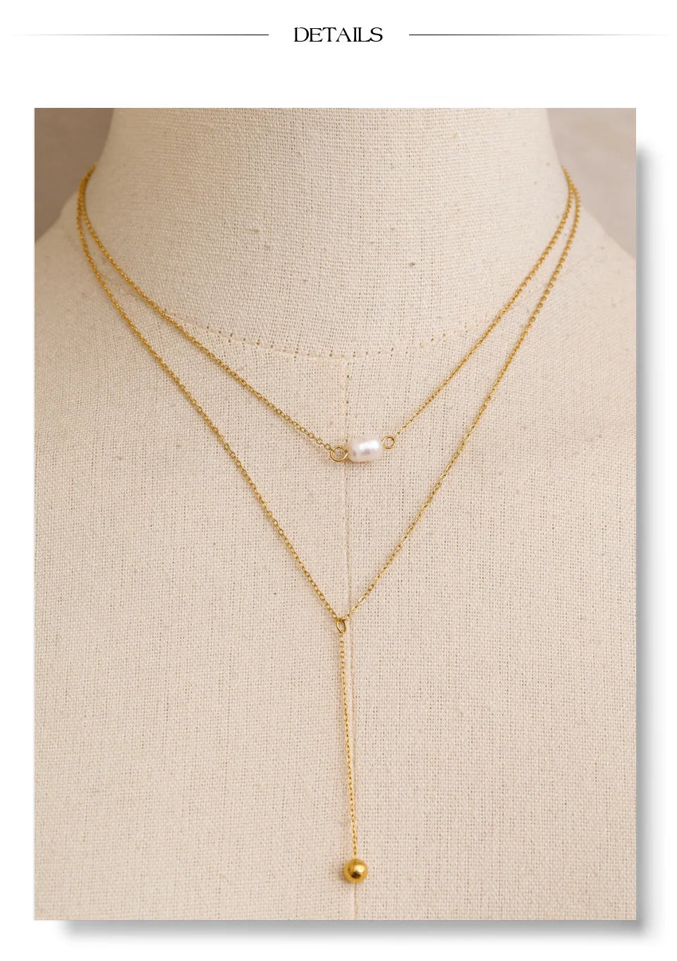 Freshwater pearl geometric chain necklace in gold-plated stainless steel with freshwater pearl.