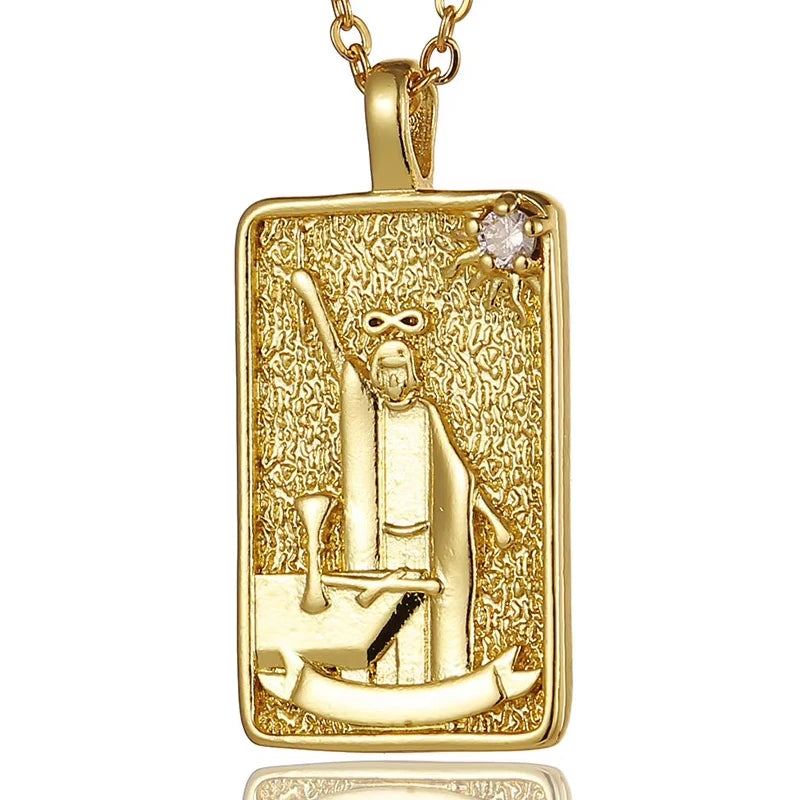 Zirconia Tarot Card Necklace Classic Tarot Queen Lover Magician Moon Wealth Amulet Stainless Steel Jewelry