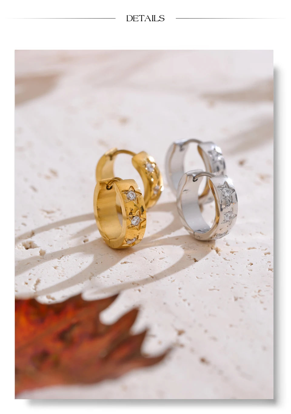 Cubic Zirconia Star Geometric Earrings — Gold-Plated Stainless Steel with Cubic Zirconia · PS1985