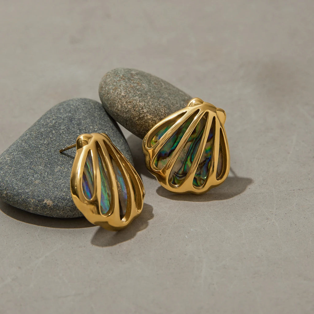 Shell Hoop Earrings — Stainless Steel · PS076