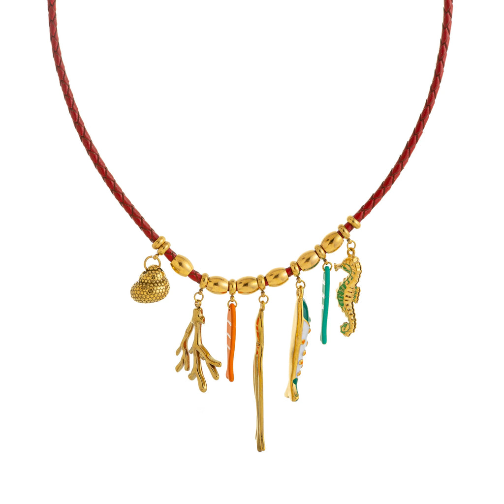 Seahorse Octopus Conch Clown Fish Multi Pendant Necklace Women's Gold Plated Color Preserved