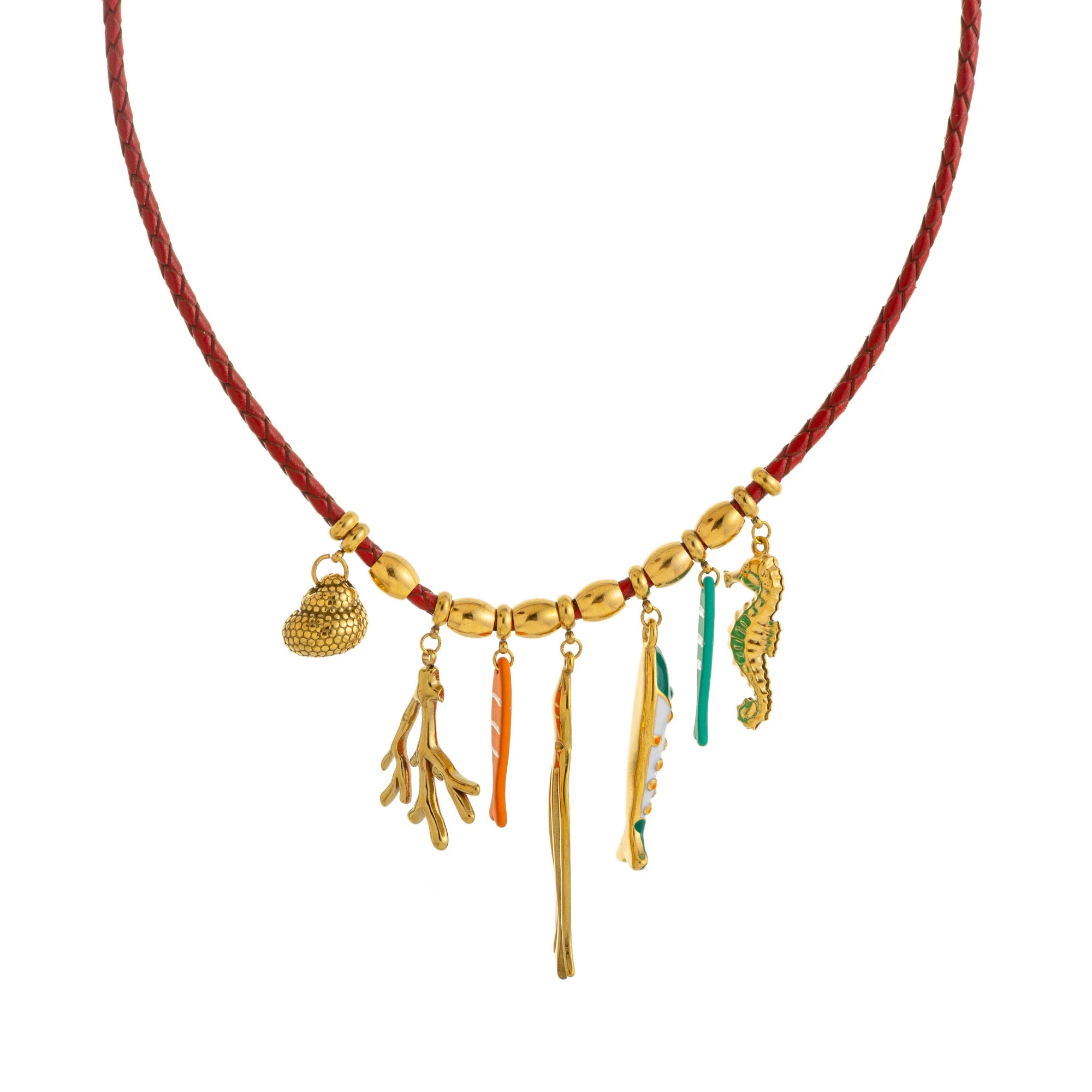 Seahorse Octopus Conch Clown Fish Multi Pendant Necklace Women's Gold Plated Color Preserved