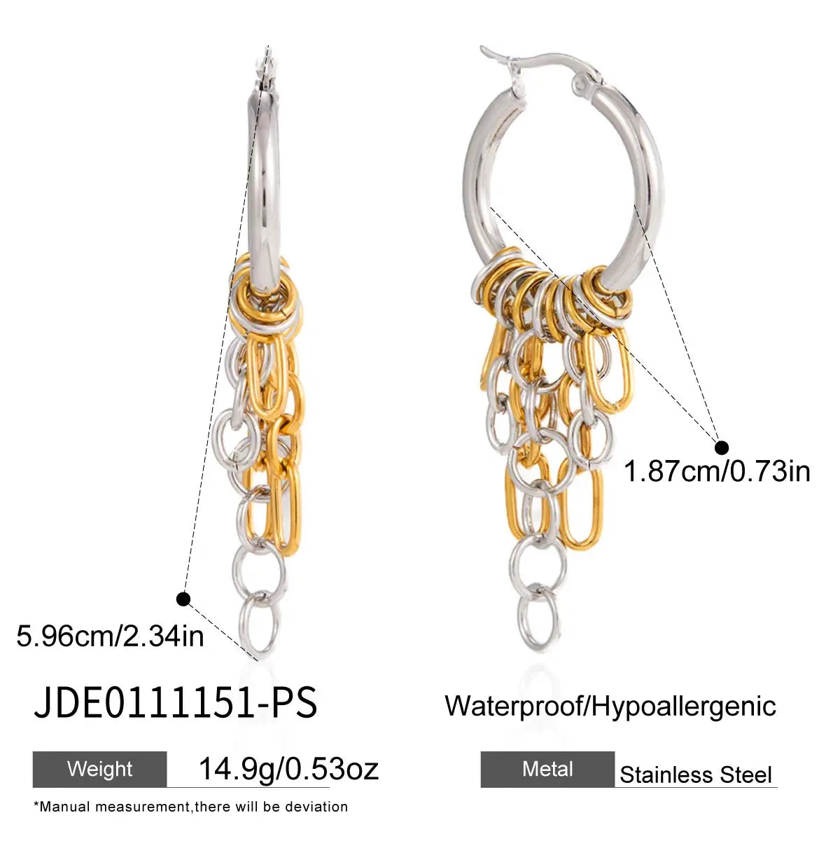 Chain Tassel Hoop Earrings — Stainless Steel · PS106