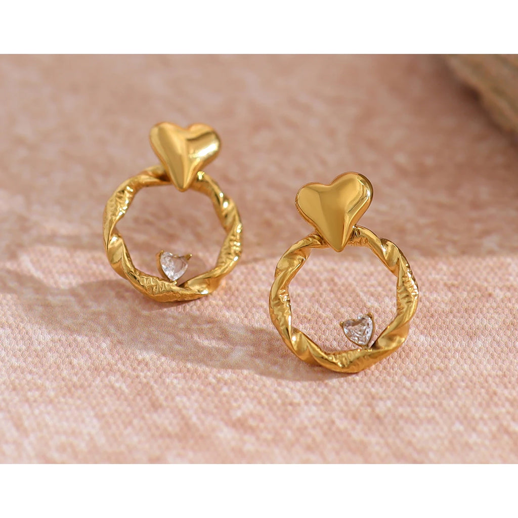 Stud Earrings Heart Crystal Irregular — 316L Stainless Steel · PS465