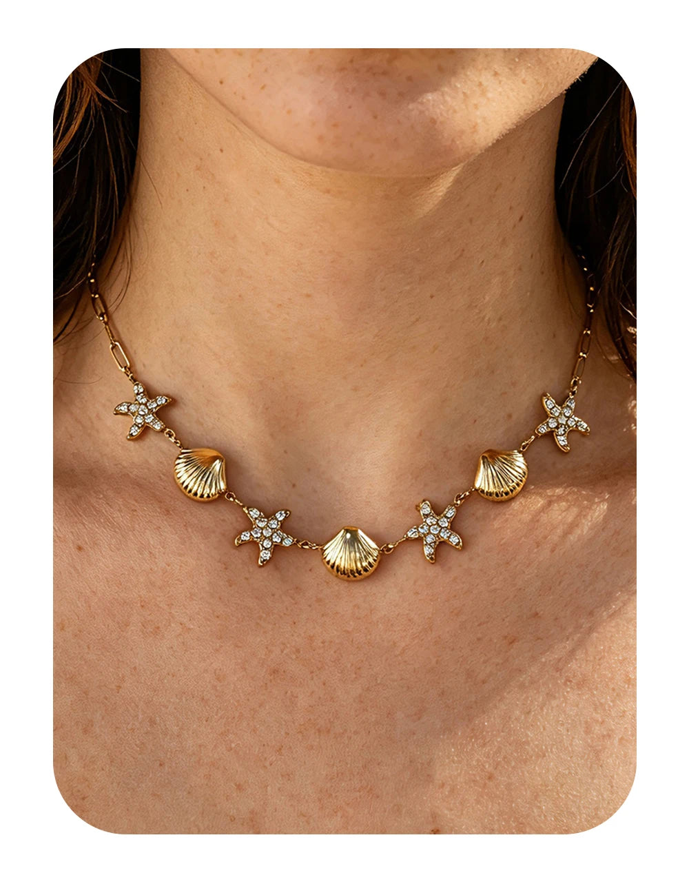 Necklace Starfish Shell Choker Beach Vacation — 316L Stainless Steel · PS398