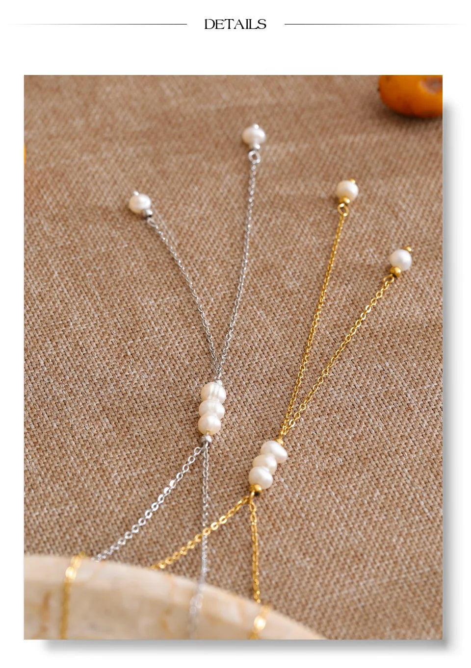 Freshwater pearl geometric chain necklace in gold-plated stainless steel with freshwater pearl.