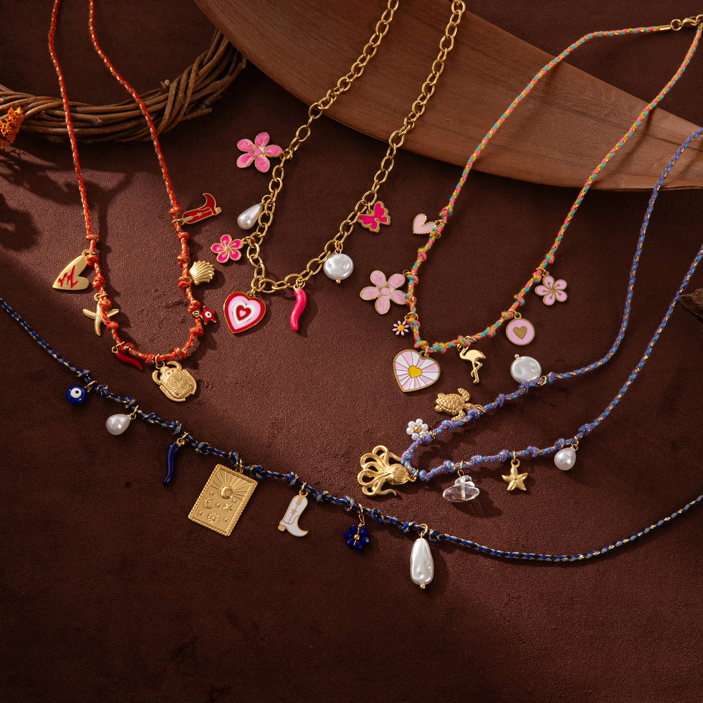 Y2K Charm Necklace for Women Evil Eye Heart Tarot Pendant 18K Gold Plated Boho Jewelry