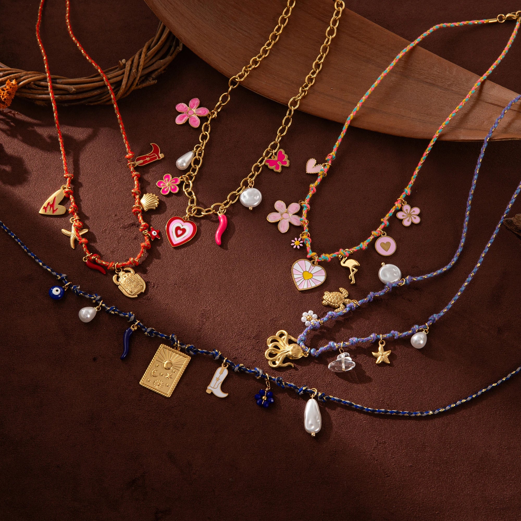 Y2K Charm Necklace for Women Evil Eye Heart Tarot Pendant 18K Gold Plated Boho Jewelry