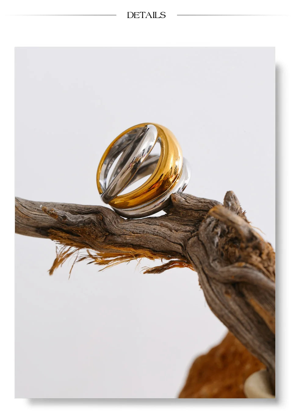 Geometric layered ring in 18K gold-plated stainless steel.
