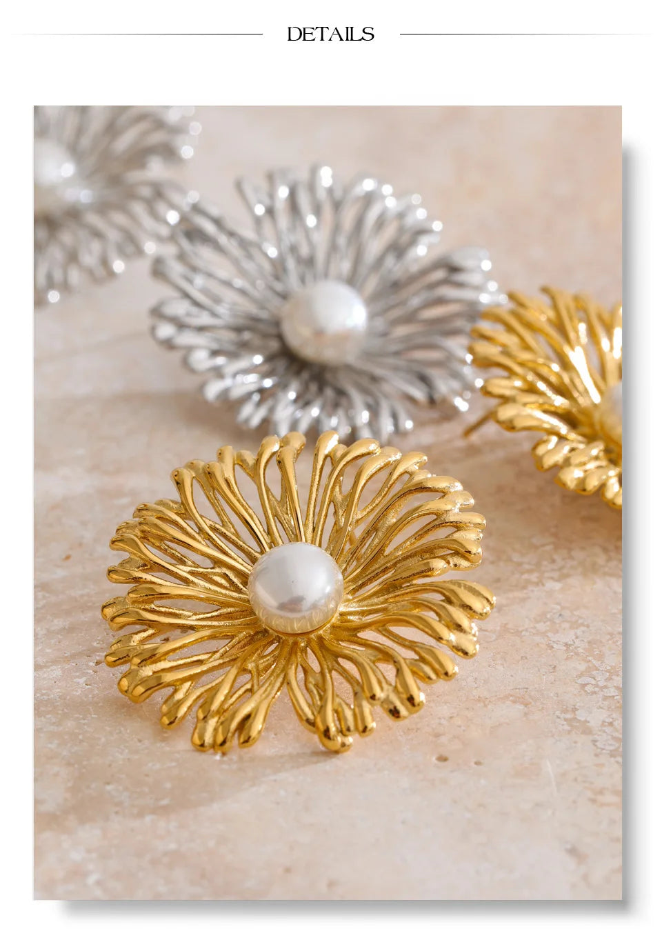 Pearl flower earrings in gold-plated stainless steel with pearl.
