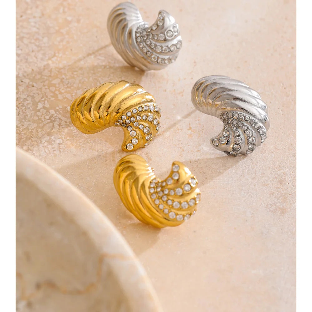 Cubic Zirconia Geometric Earrings — Gold-Plated Stainless Steel with Cubic Zirconia · PS917