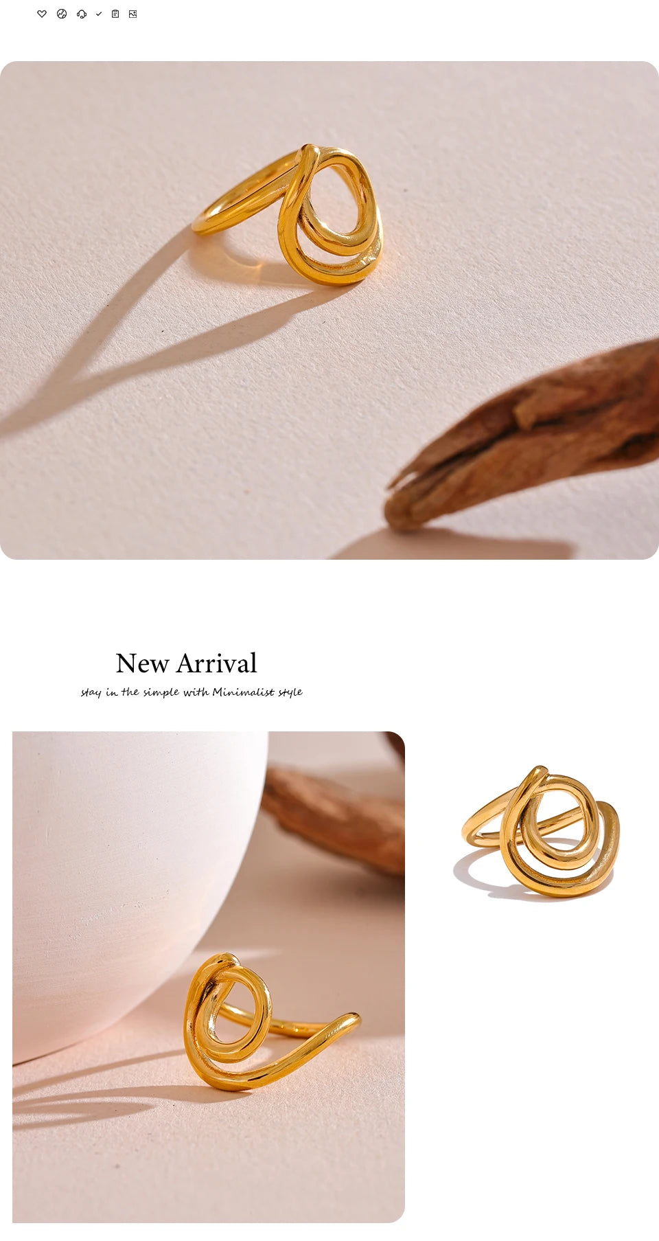 Geometric ring in 18K gold-plated 316L stainless steel.
