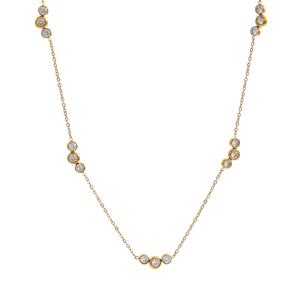 Cubic zirconia geometric chain necklace in gold-plated stainless steel with cubic zirconia.