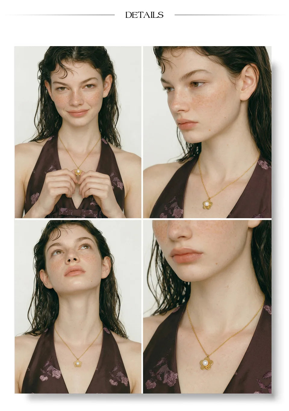 Pearl flower necklace in gold-plated stainless steel with pearl.
