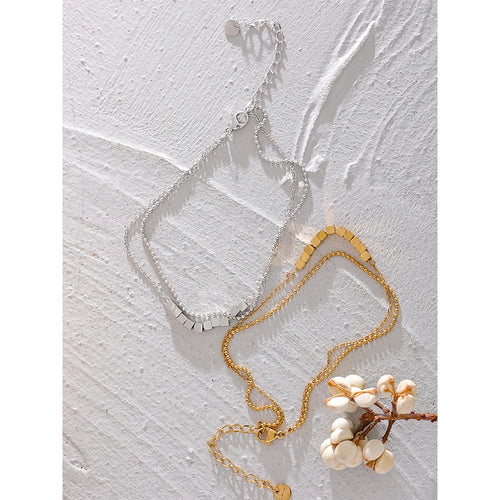 Beaded Geometric Chain Anklet — Gold-Plated Stainless Steel · PS2297