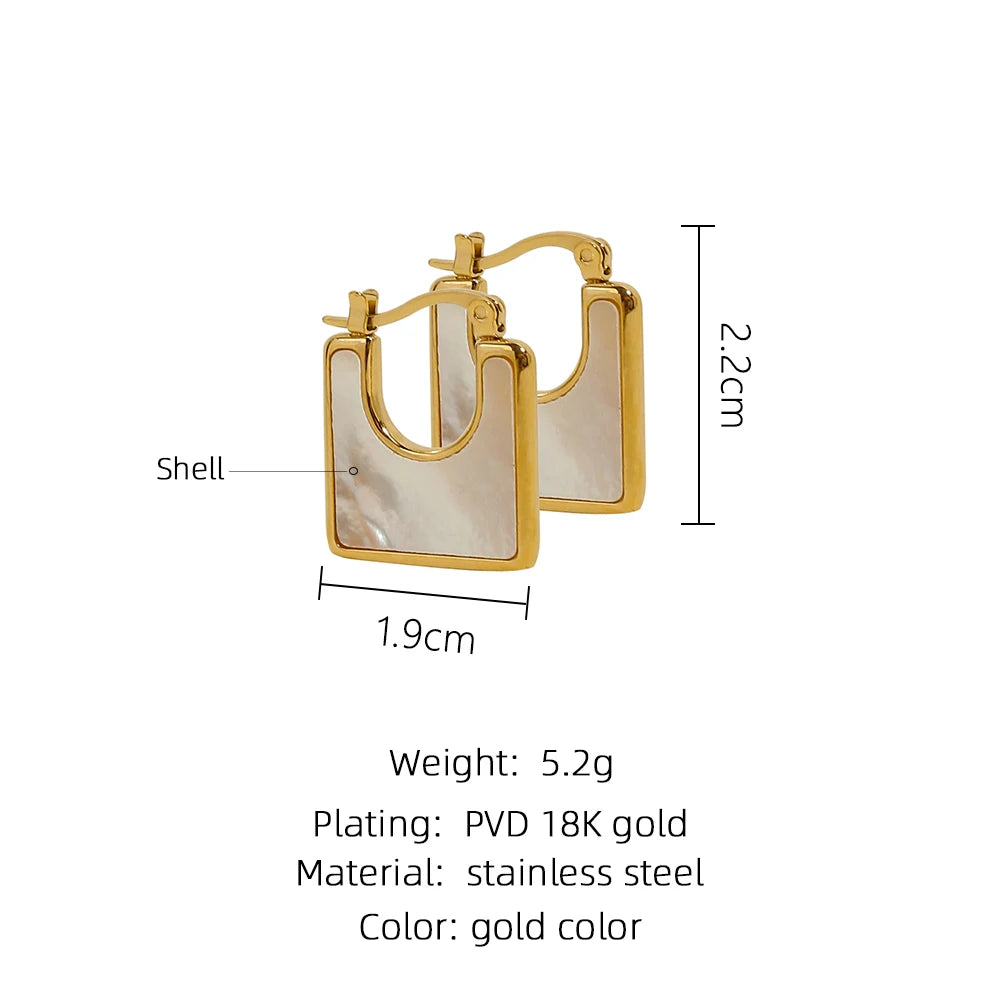 Hoop Earrings Vintage Square Natural Stone — 316L Stainless Steel · PS399