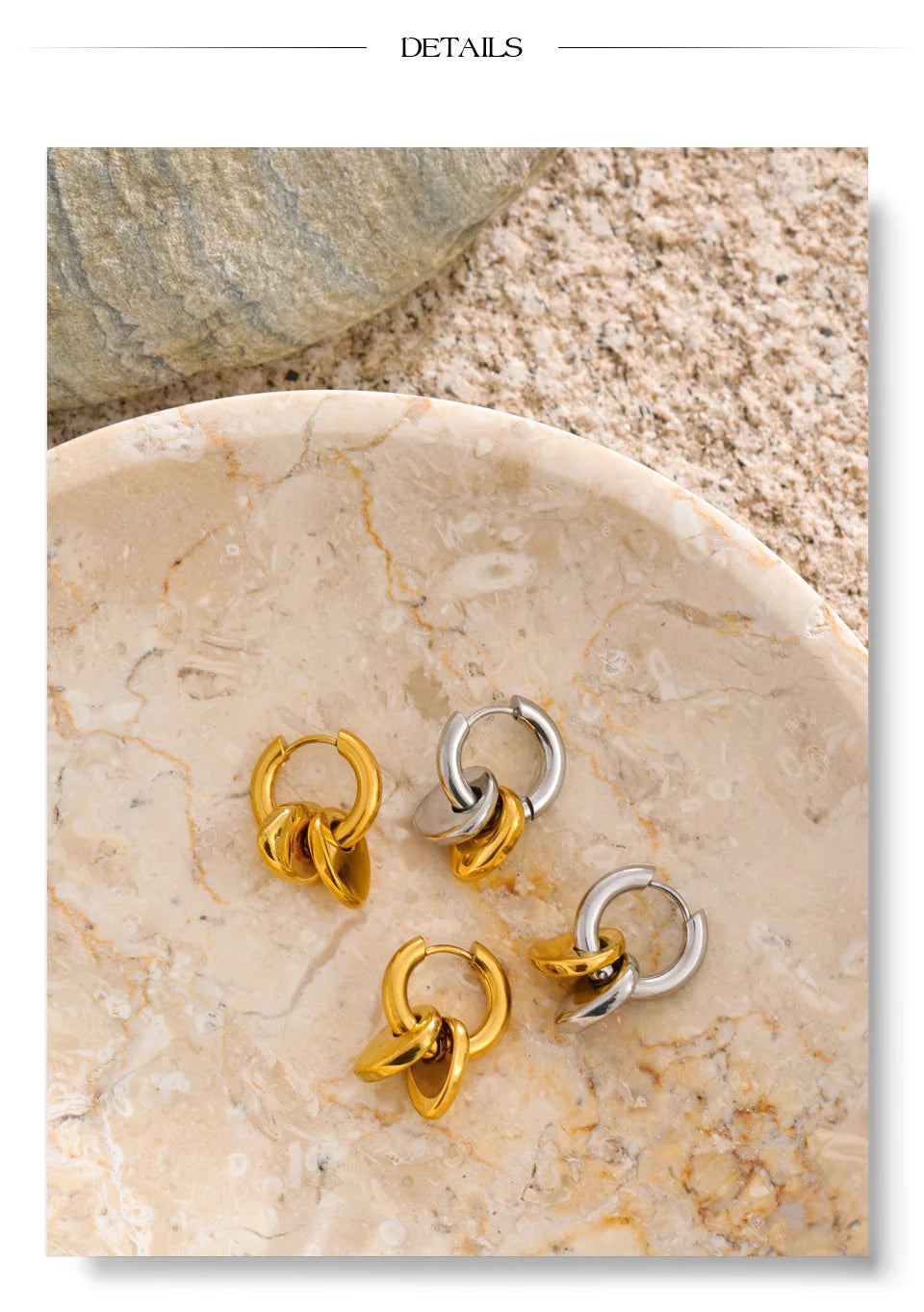 Heart geometric earrings in gold-plated stainless steel.