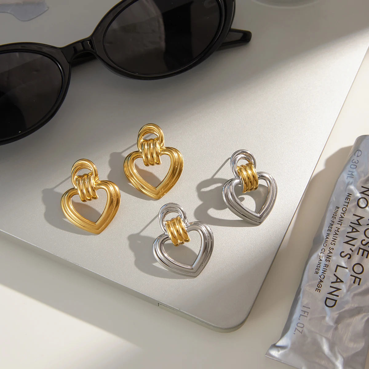 Open Heart Drop Earrings — Stainless Steel · PS066