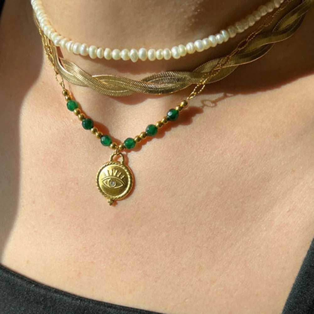 Aventurine Sun Pendant Necklace — Stainless Steel · PS279