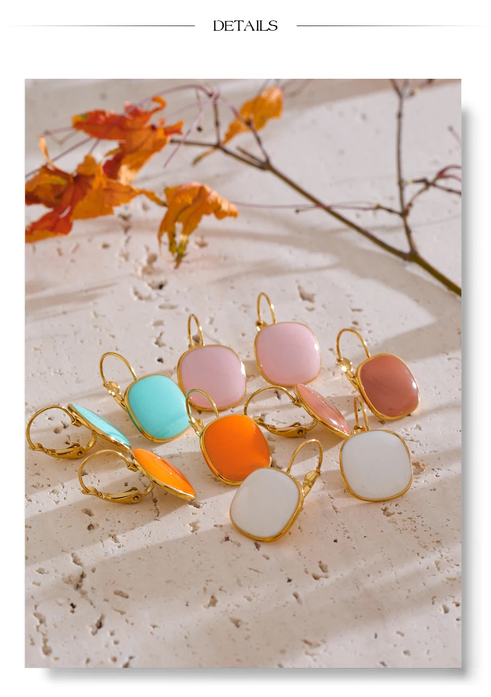 Enamel geometric earrings in gold-plated stainless steel with enamel.