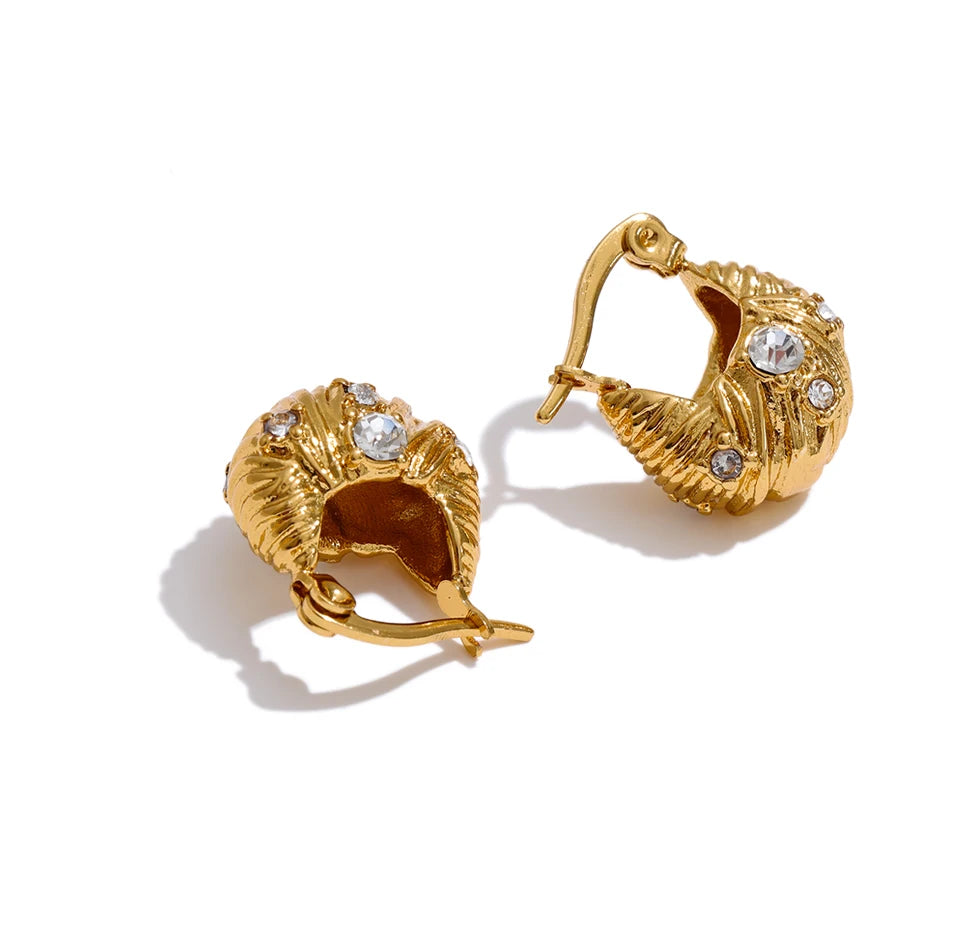 Cubic Zirconia Vintage Geometric Earrings — Gold-Plated Stainless Steel with Cubic Zirconia · PS1207