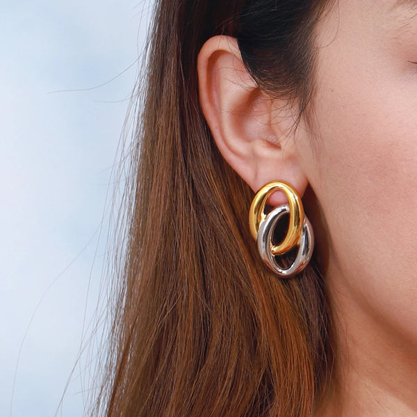 Two-Tone Oval Link Earrings — Stainless Steel · PS101