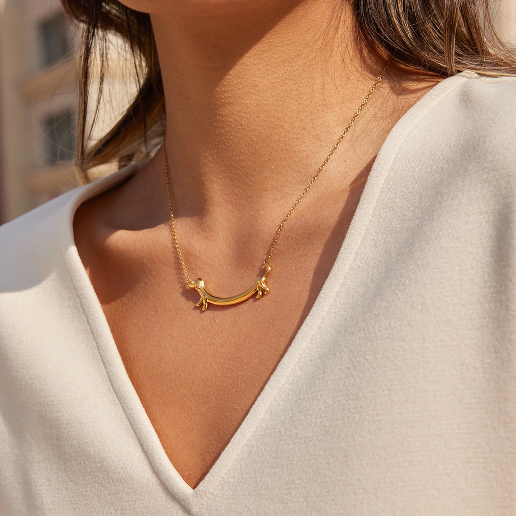 Crystal Dog Cat Pendant Necklace — 18K Gold Stainless Steel · PS2447
