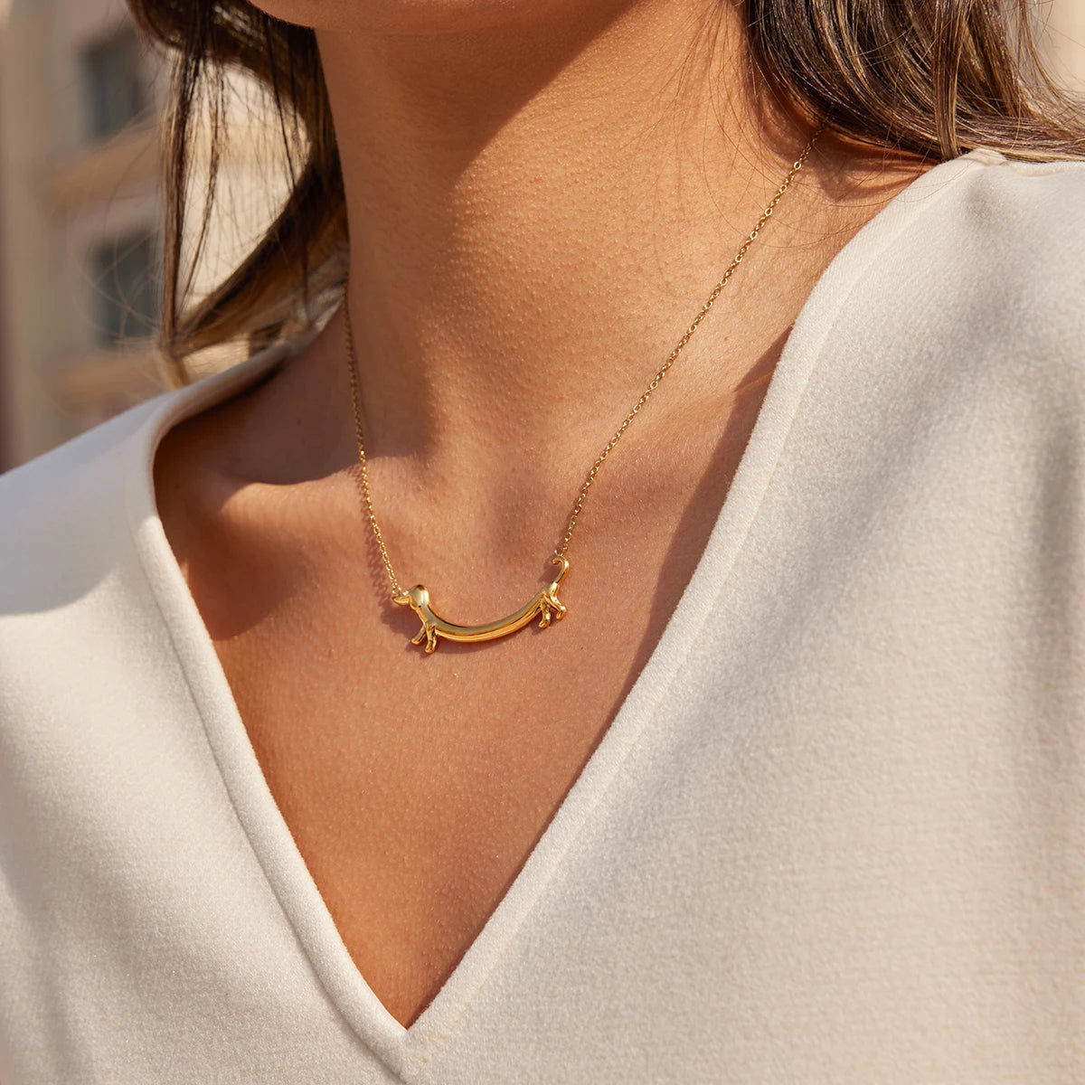Crystal Dog Cat Pendant Necklace — 18K Gold Stainless Steel · PS2447