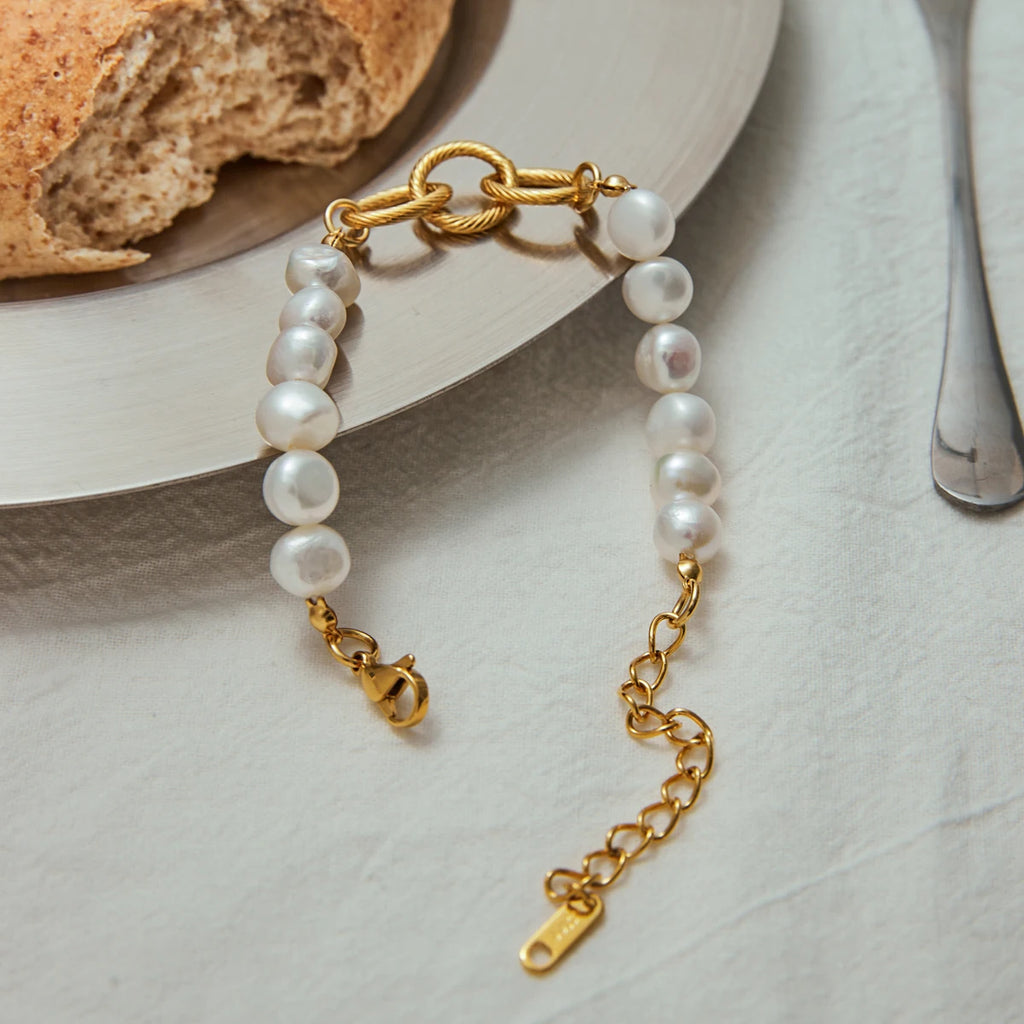 Pearl Chain Bracelet Stack — Stainless Steel · PS027