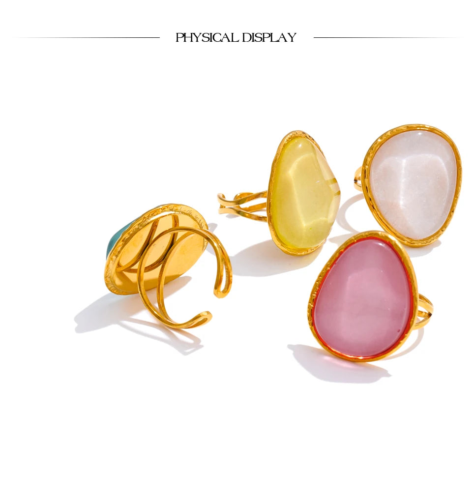 White resin multi-color ring in 18K gold-plated stainless steel with resin.