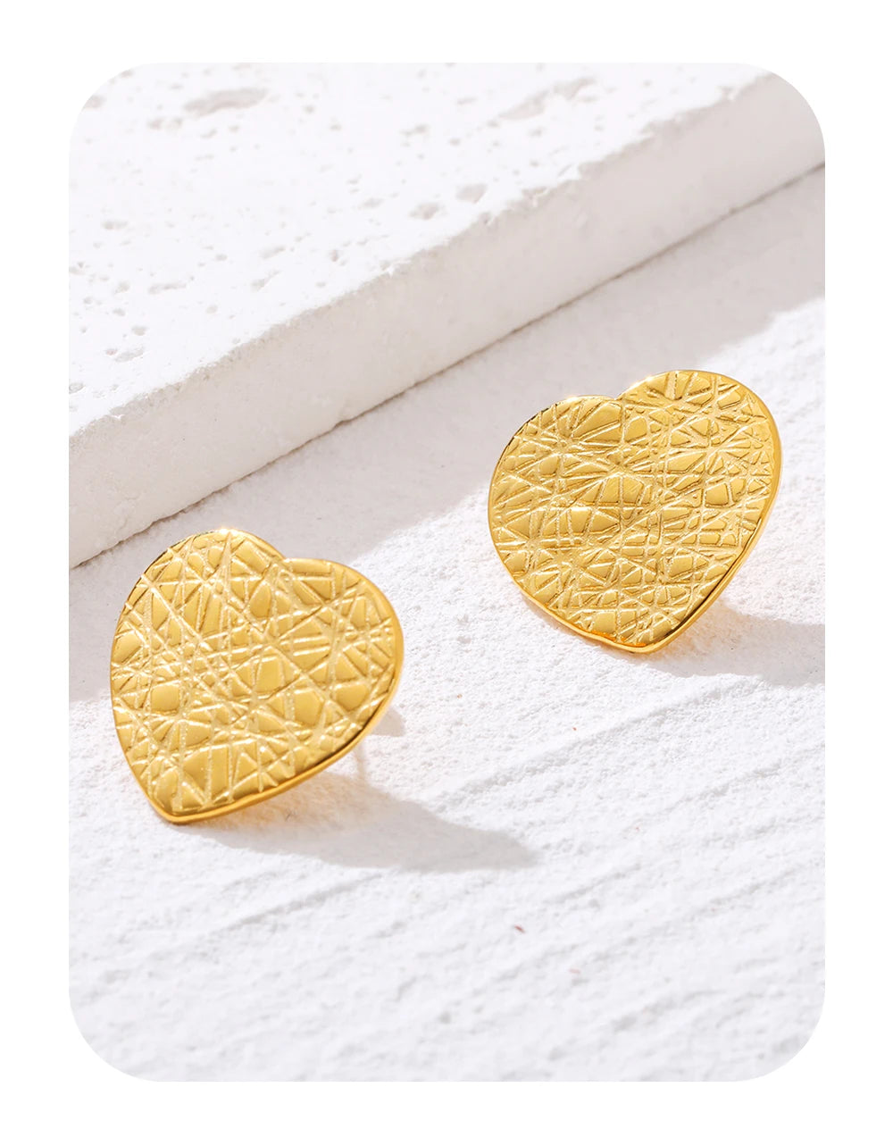 Stud Earrings Heart Irregular Knife Cut Metal Texture — 316L Stainless Steel · PS438