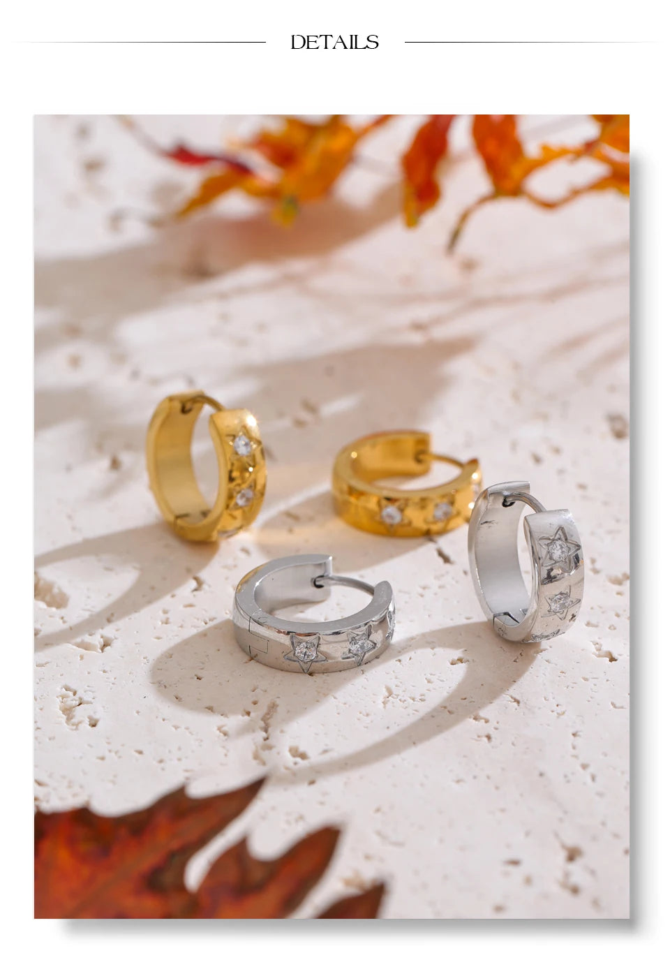 Cubic Zirconia Star Geometric Earrings — Gold-Plated Stainless Steel with Cubic Zirconia · PS1985