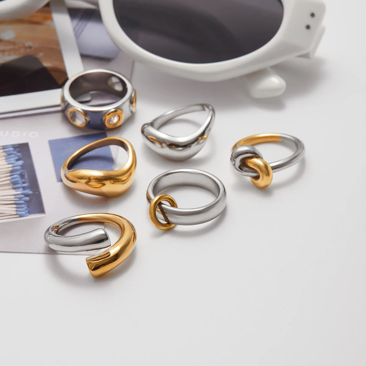 Two-Tone Hollow Irregular Ring — Stainless Steel · PS363