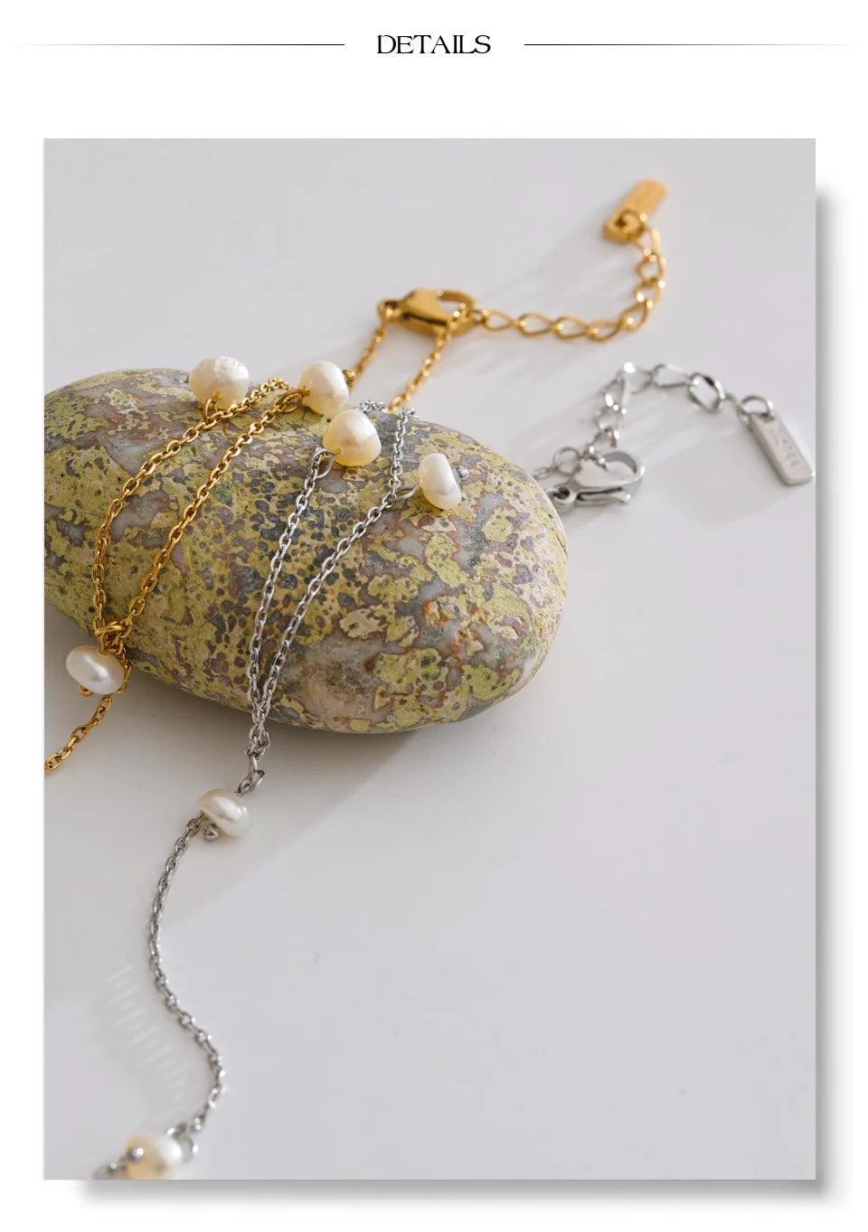 Freshwater Pearl Geometric Chain Bracelet — Gold-Plated Stainless Steel with Freshwater Pearl · PS1068