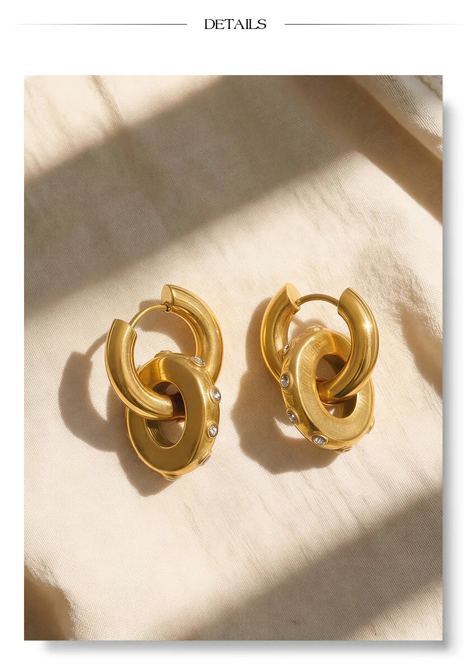 Cubic Zirconia Geometric Earrings — Gold-Plated Stainless Steel with Cubic Zirconia · PS1201