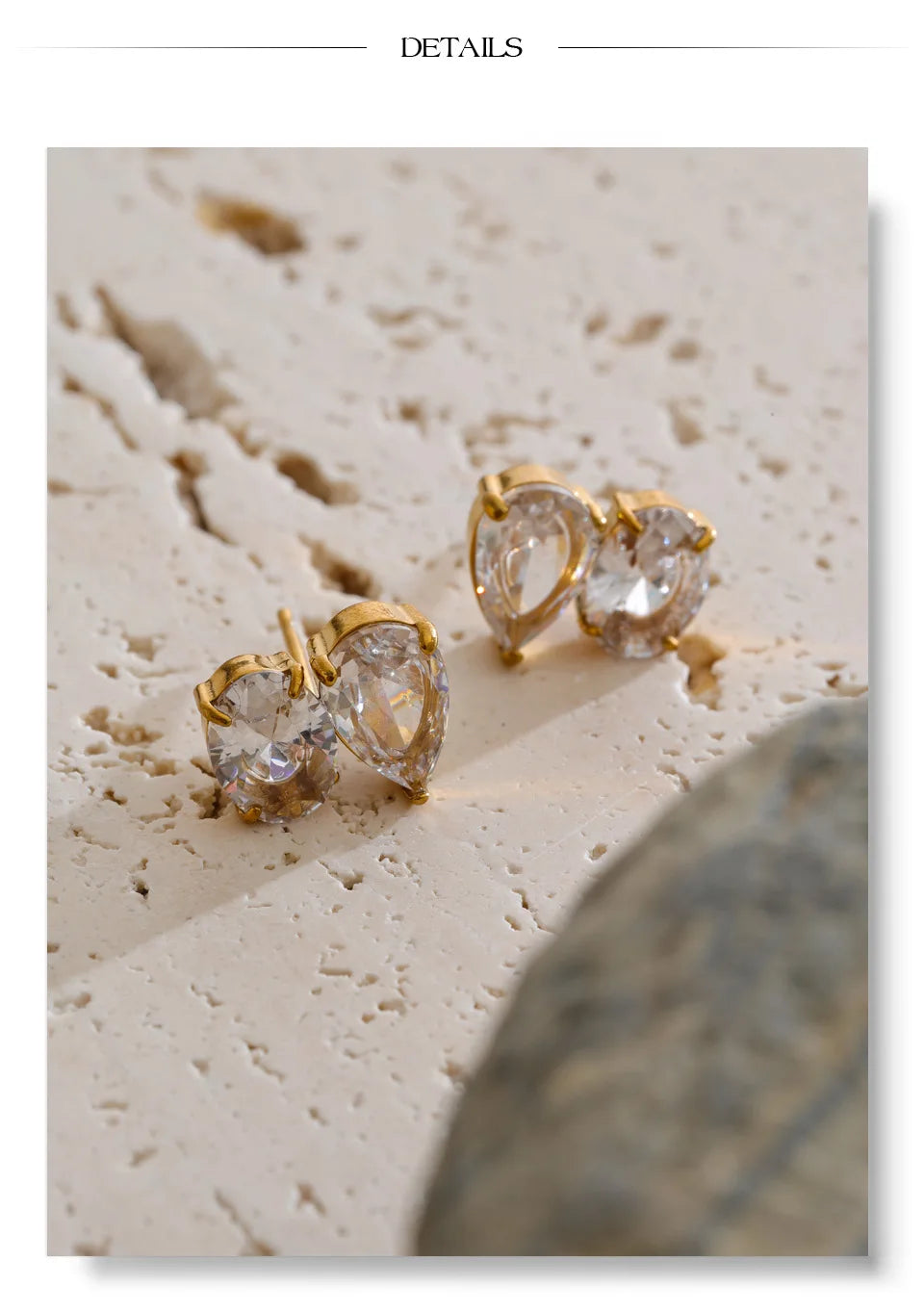 Cubic Zirconia Geometric Earrings — Gold-Plated Stainless Steel with Cubic Zirconia · PS1351