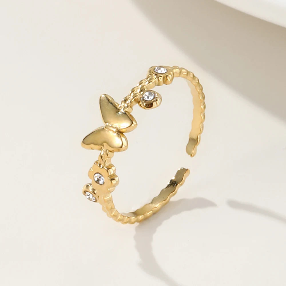 Butterfly Charm Adjustable Ring — 316L Stainless Steel · PS419