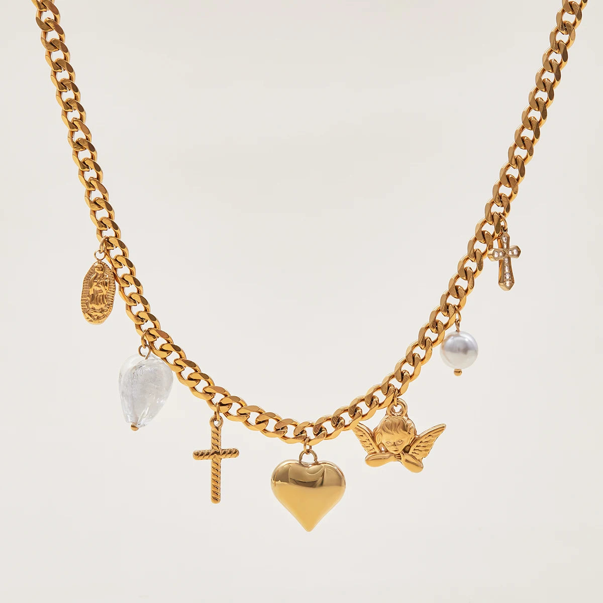 Angel Cross Pearl Necklace — Stainless Steel · PS278