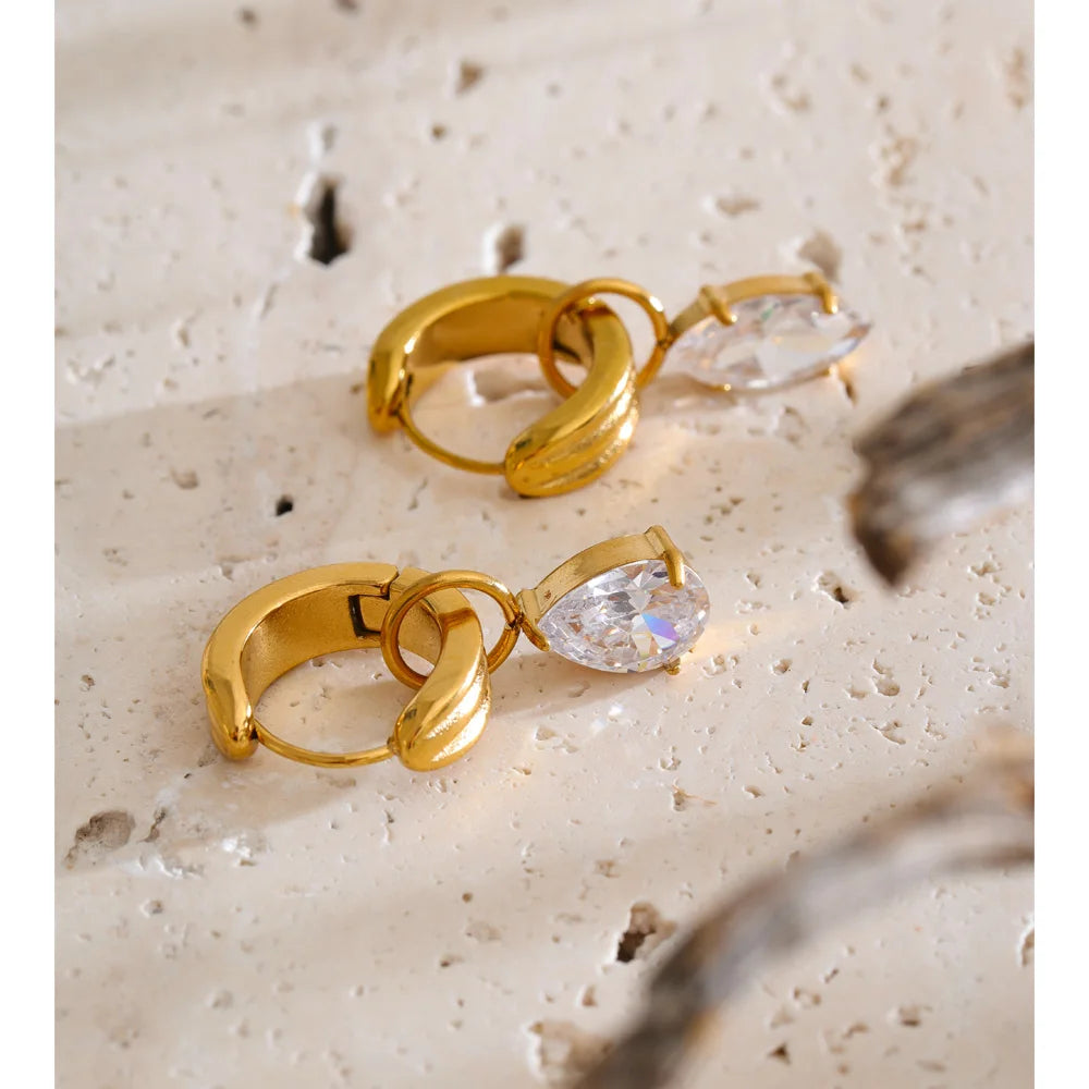 Cubic Zirconia Geometric Earrings — Gold-Plated Stainless Steel with Cubic Zirconia · PS1420