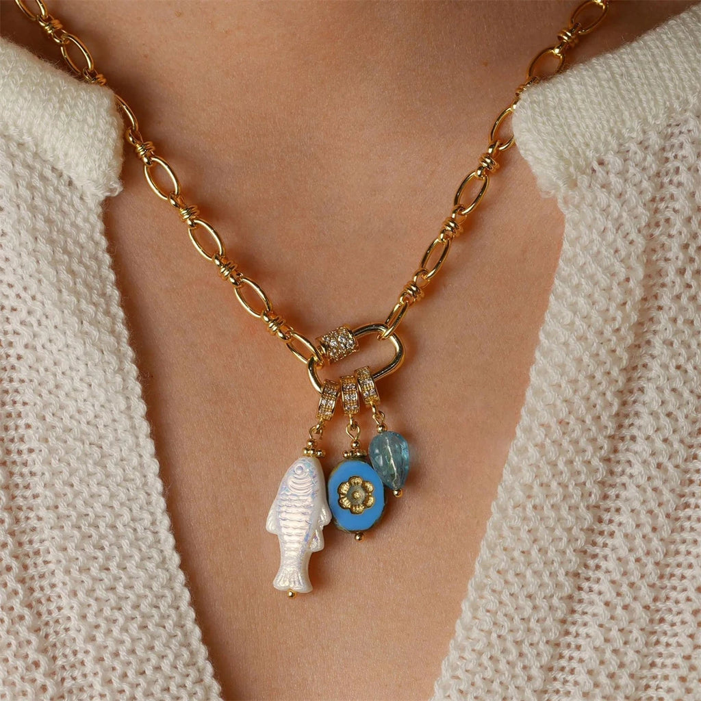 Fruit Love Star Ins High Grade Clavicle Chain Pearl Starfish Combination Necklace Gold Plated Color Preserved