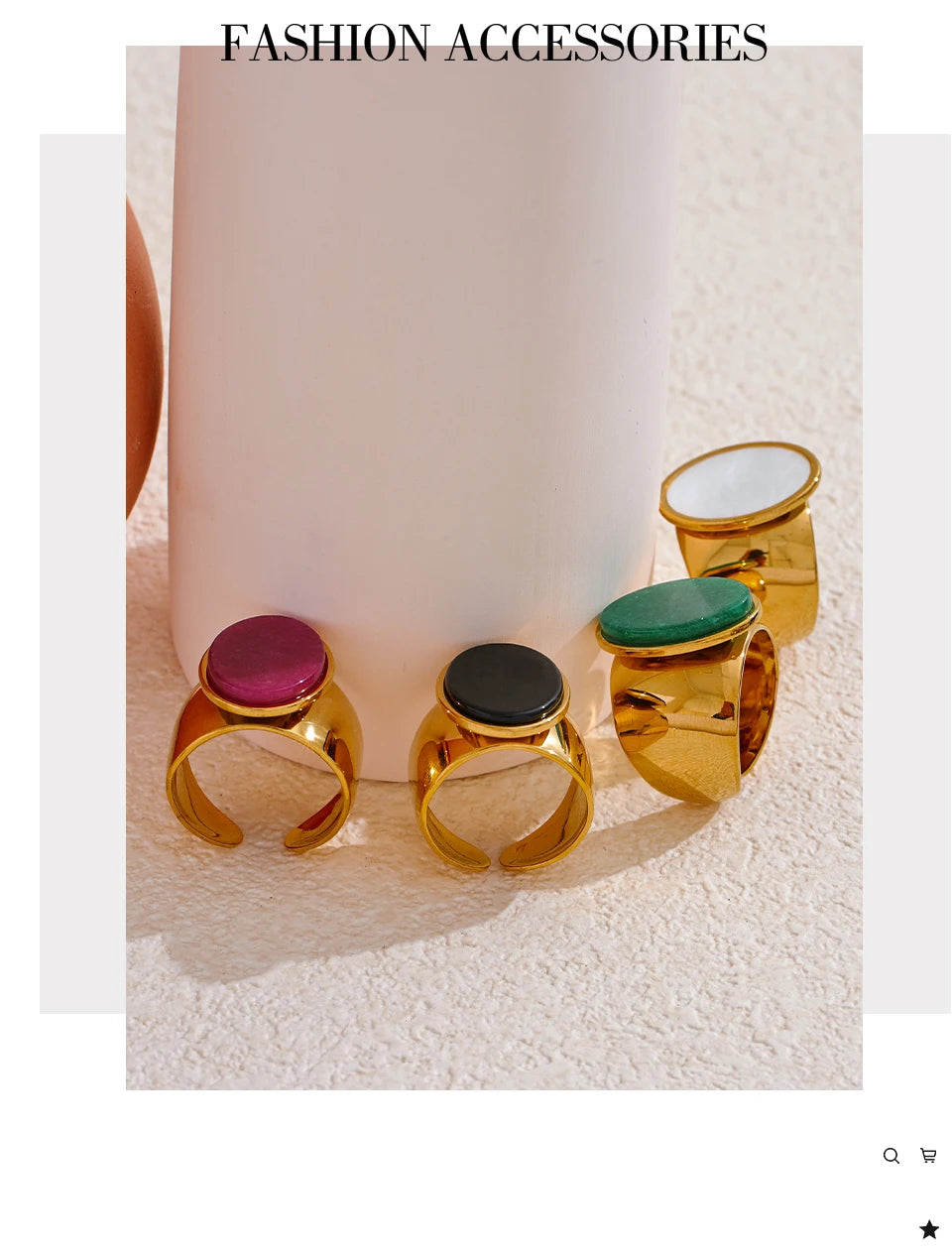 Natural stone geometric ring in gold-plated stainless steel with natural stone.