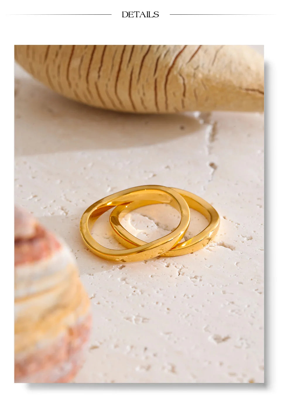 Geometric ring in 18K gold-plated stainless steel.