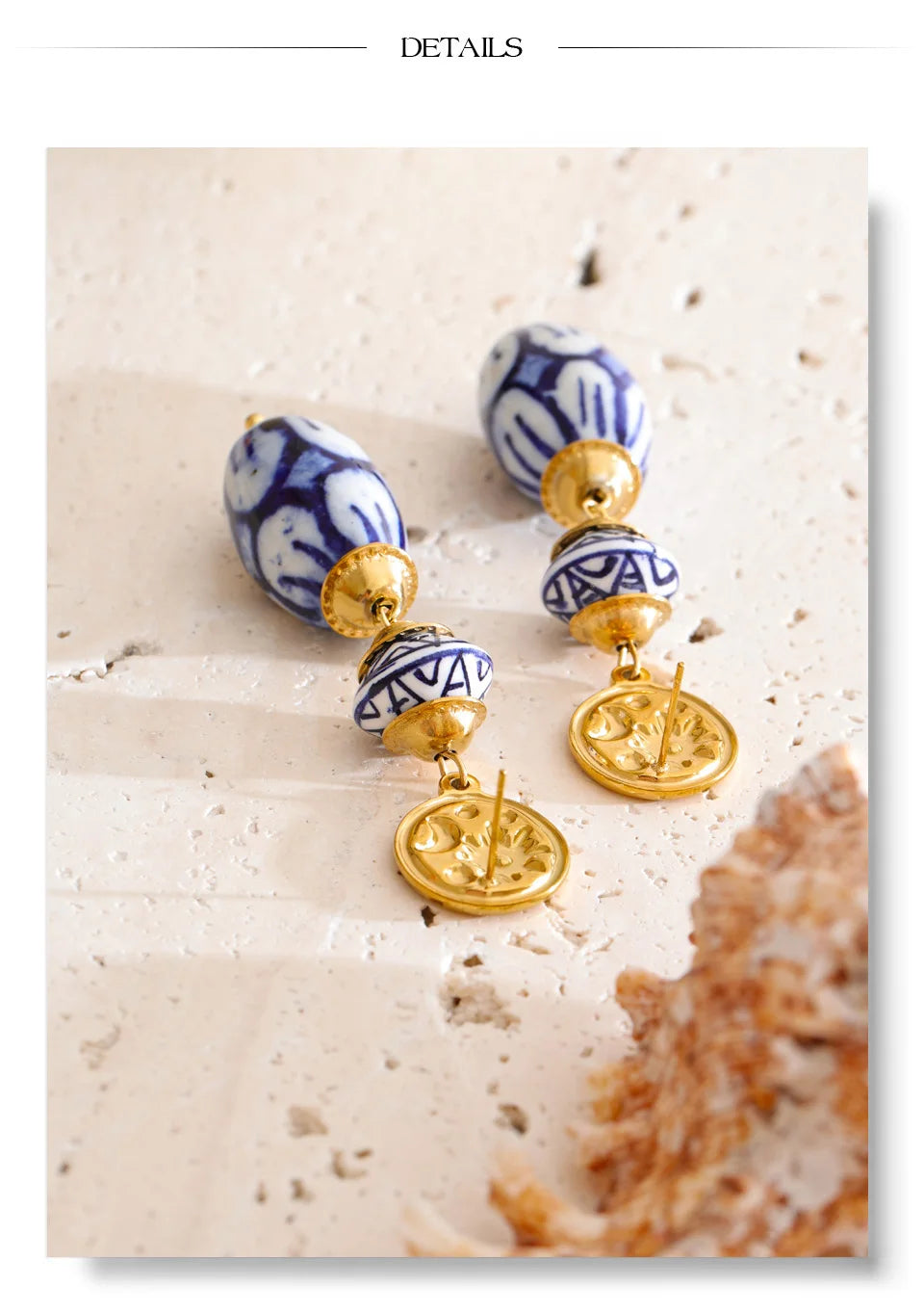 Blue geometric earrings in gold-plated stainless steel.
