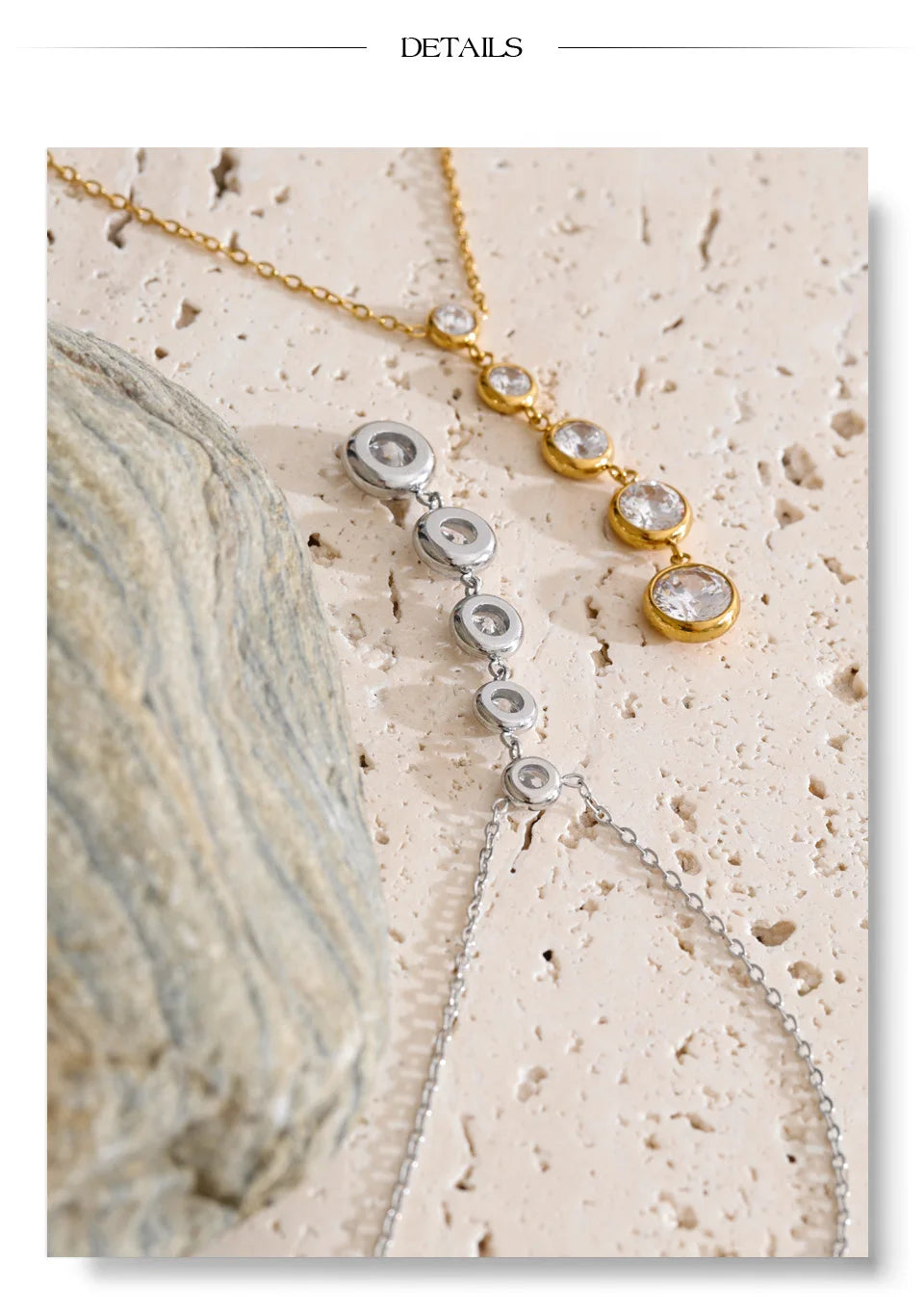 Cubic zirconia geometric chain necklace in gold-plated stainless steel with cubic zirconia.