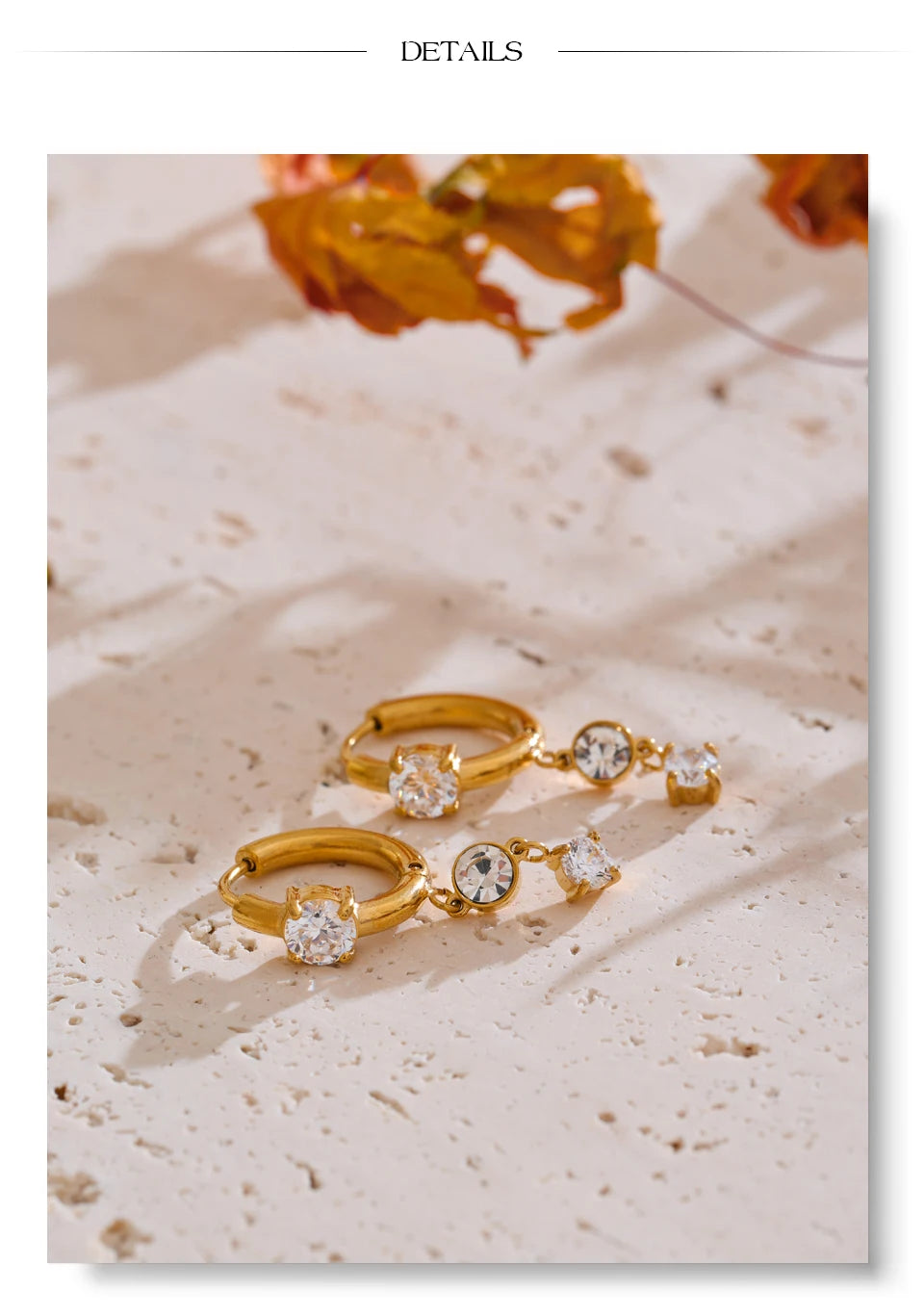 Cubic zirconia geometric earrings in gold-plated stainless steel with cubic zirconia.