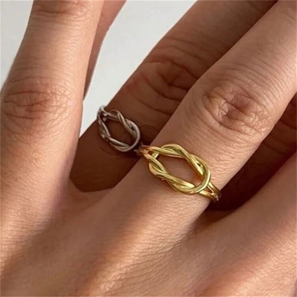 Valentine's Day Gift Titanium Steel Knot Snake Chain Bracelet Handmade Knot Herringbone Ring Plated with True Gold