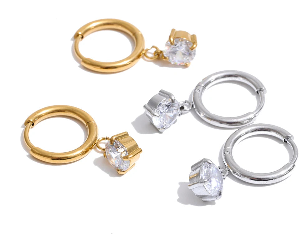 Cubic Zirconia Geometric Earrings — Gold-Plated Stainless Steel with Cubic Zirconia · PS1300