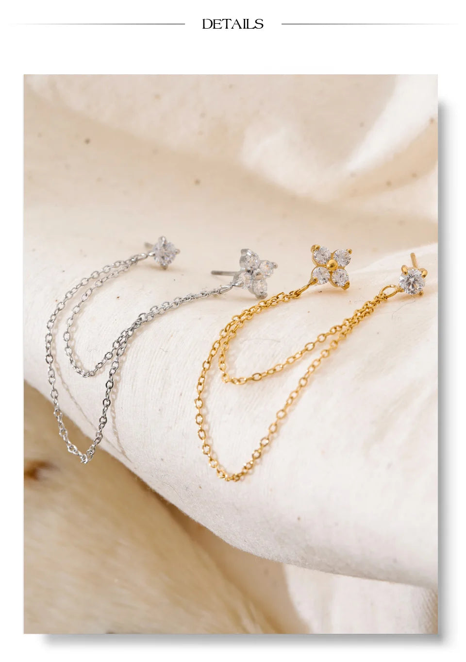Cubic Zirconia Flower Geometric Earrings — Gold-Plated Stainless Steel with Cubic Zirconia · PS1650