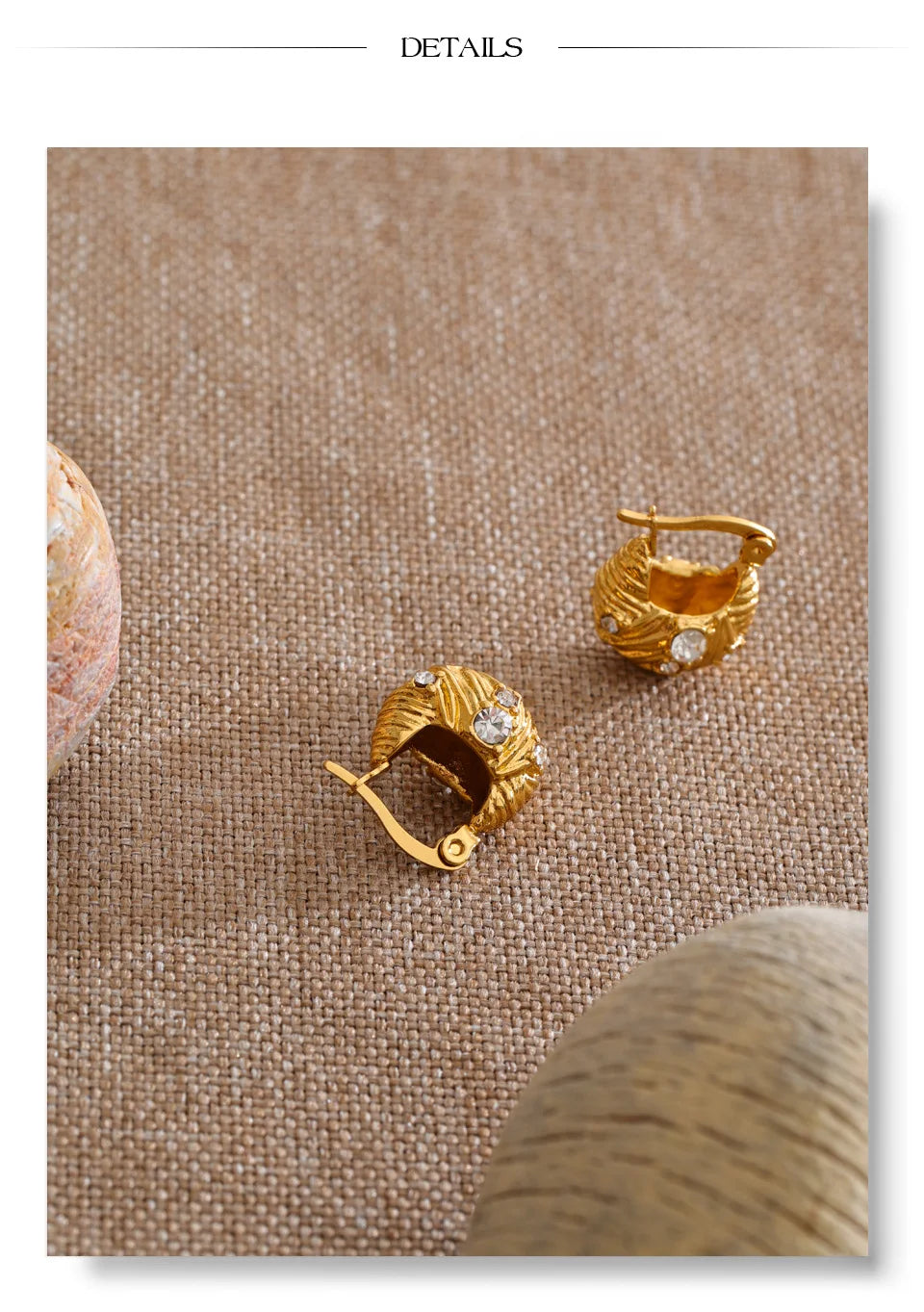 Cubic Zirconia Vintage Geometric Earrings — Gold-Plated Stainless Steel with Cubic Zirconia · PS1207